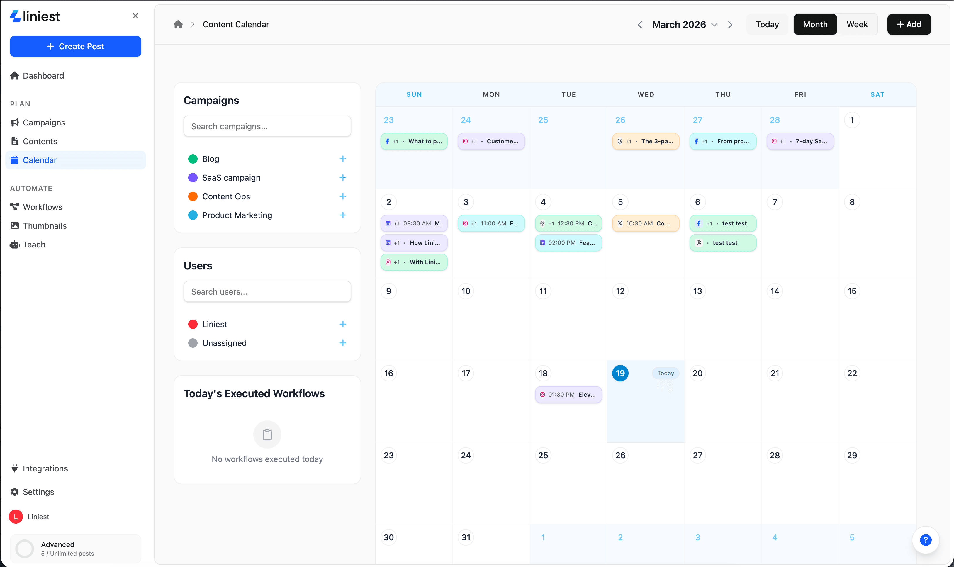 Liniest publishing calendar preview