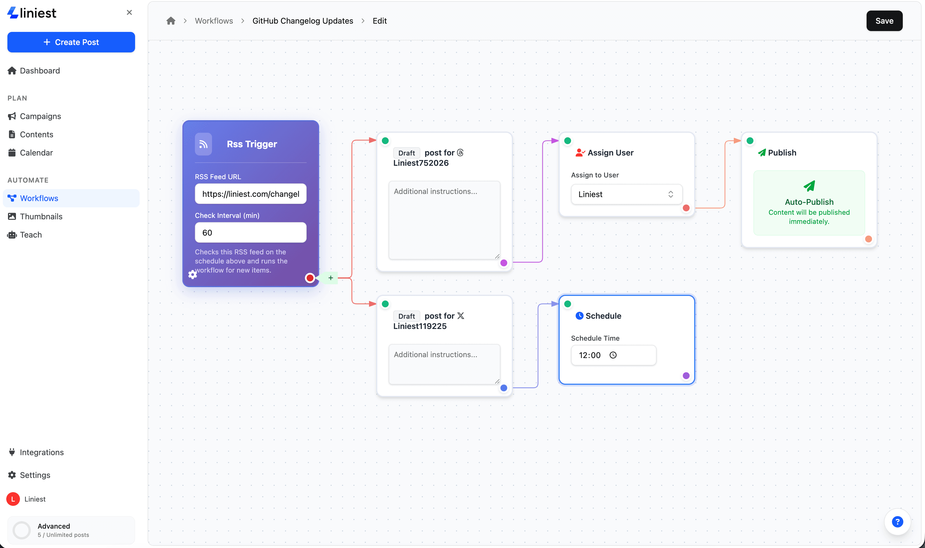 Liniest workflow automation preview